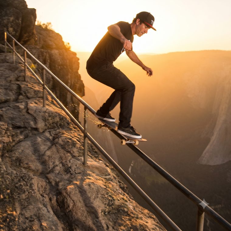 Licensed creation, cliffside rail, golden hour