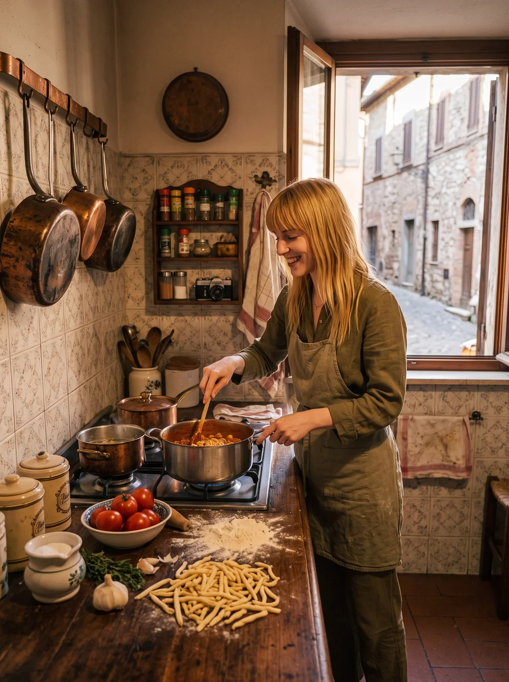 Making fresh pasta in an Italian kitchen