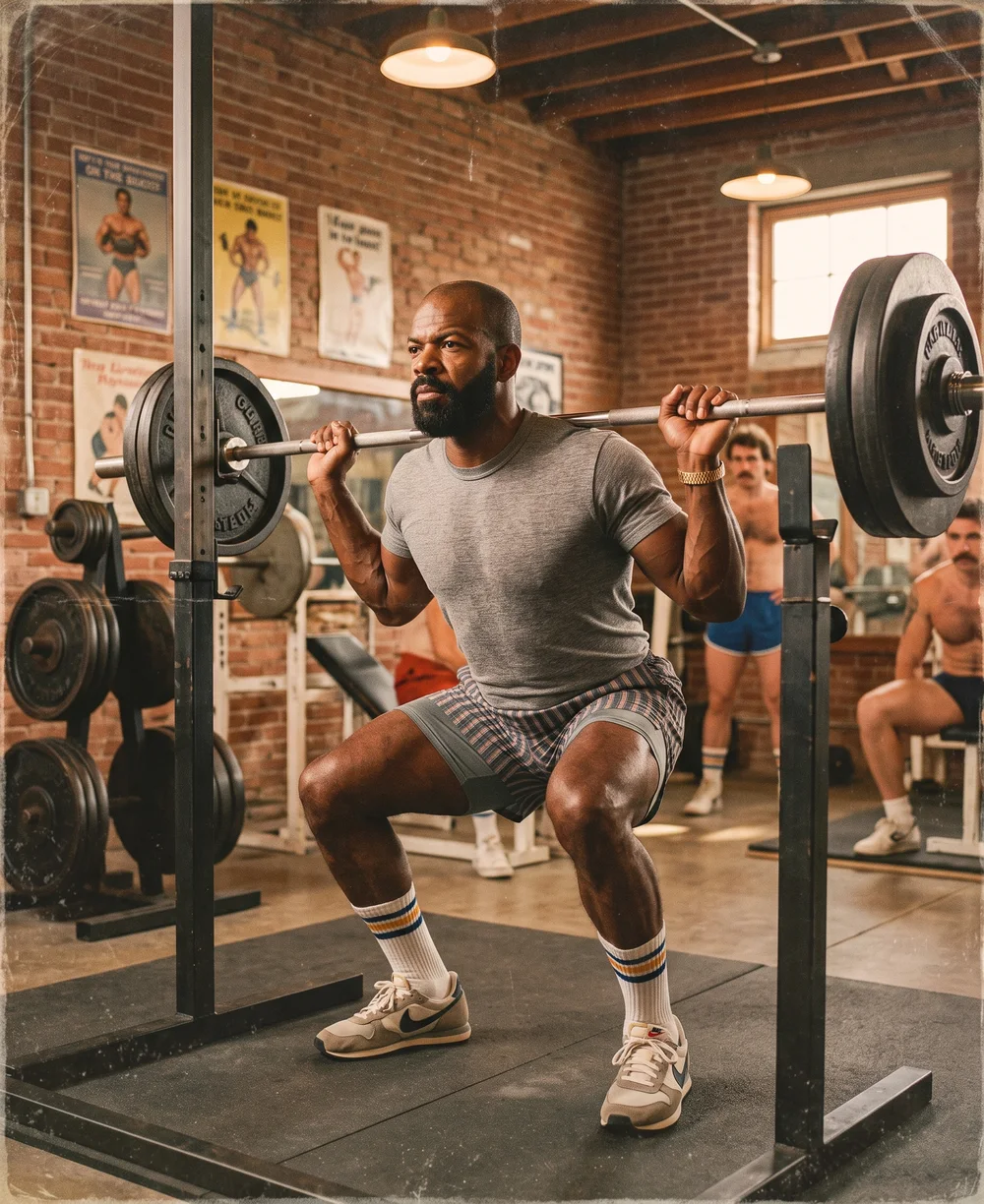 Licensed creation, lifting weights in a vintage gym